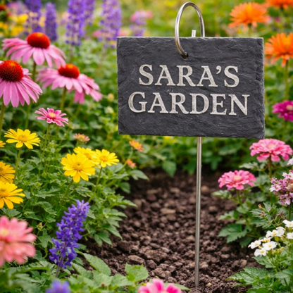 Personalized Mini Slate Garden Sign with Yard Stake, 2.8 x 3.9 Inches, Permanent Etching, Weatherproof for Porch Patio Planters