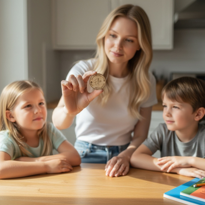 Personalized Wooden Decision Flip Coin Token For Parents And Kids, Fun Family Choice Maker, Double Sided Pocket Keepsake