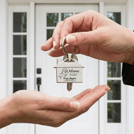 Custom Engraved House Keychain, Realtor Business Card Keychain, Personalized Realtor Keychain, Real-Estate Closing Keys, New Home, VRBO, Air BNB 1.75 W x 2.75 H Inches