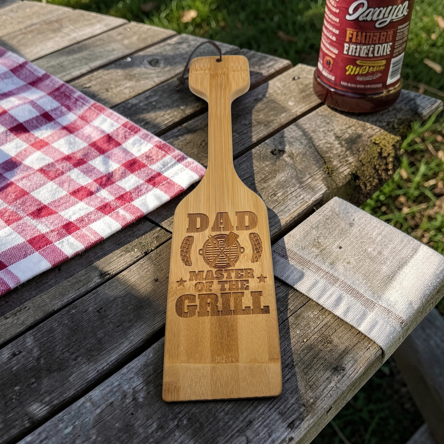 Personalized Wooden BBQ Grill Scraper With Built In Bottle Opener For Dad Pap Grandpa And Grill Masters Must Have Grill Accessory
