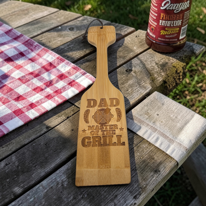 Personalized Wooden BBQ Grill Scraper With Built In Bottle Opener For Dad Pap Grandpa And Grill Masters Must Have Grill Accessory