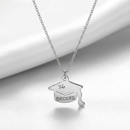 Personalized Graduation Cap Necklace, Custom Grad Gift For Her, Senior Graduation Keepsake, Name Year School Charm Necklace