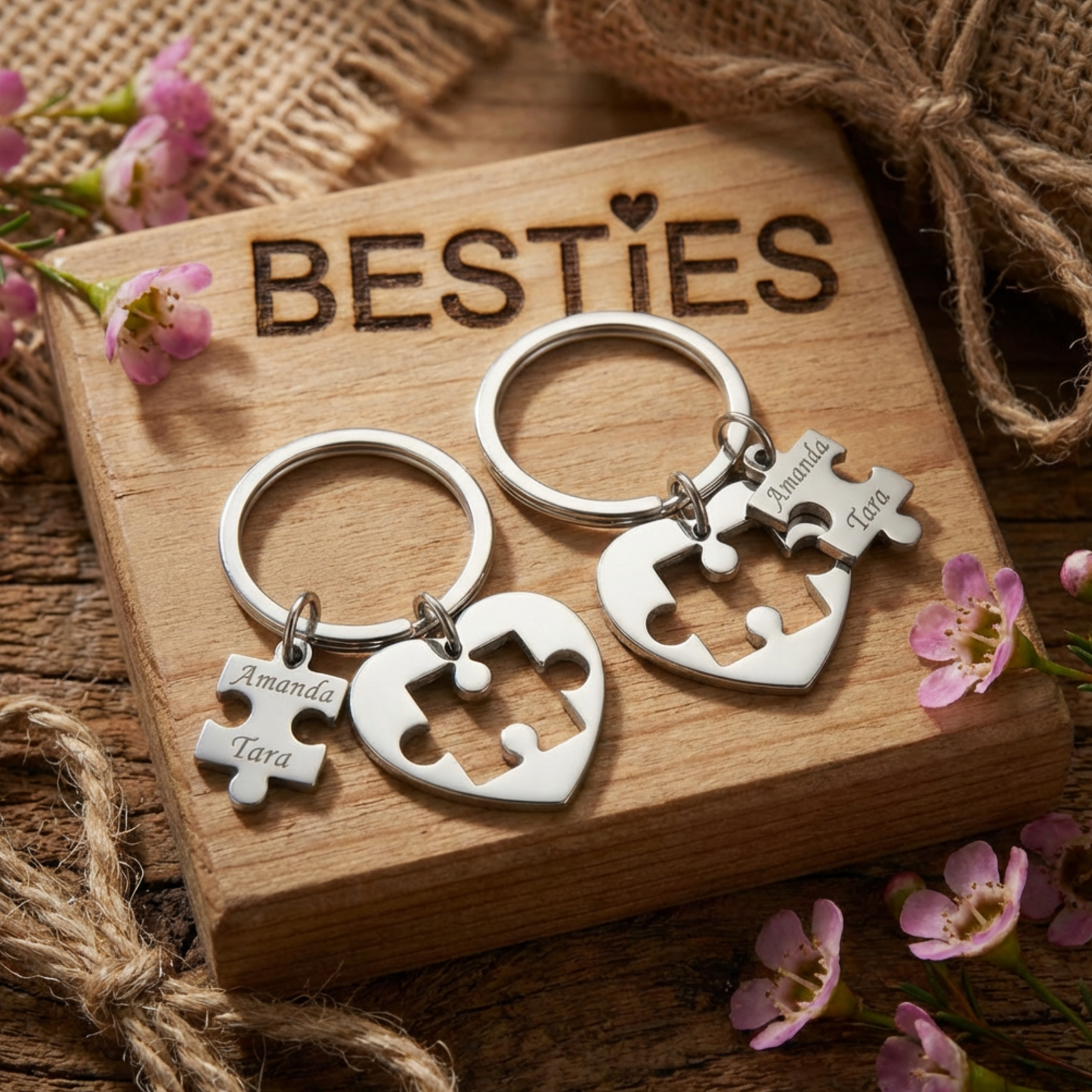 Personalized Stainless Steel Puzzle Keychain Set For Best Friends/ BFF/ Besties Names or Dates Gift – Best Friends Are Like Puzzle Pieces