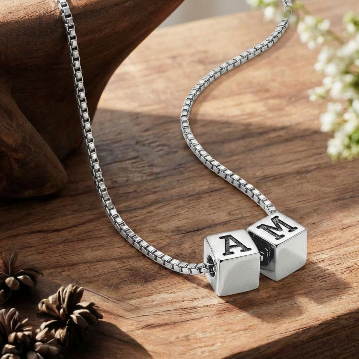 Personalized Cube Necklace with Initials for Moms with Kids Initials, Couples with Heart Emoji, BFF's,  For Ladies Young & Young at Heart