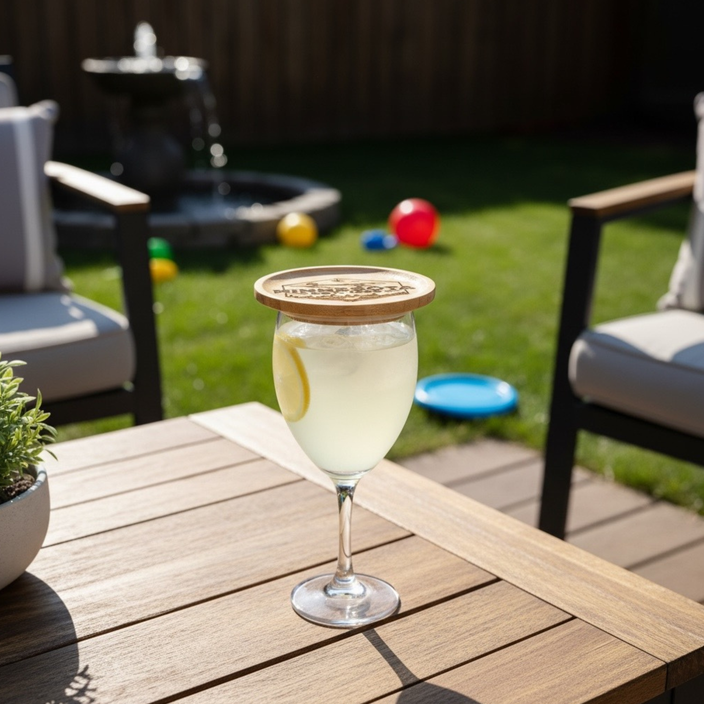 Personalized Bamboo Wineglass Covers Keep Bugs Out For Outdoor Entertaining Bonfires & Lake Life