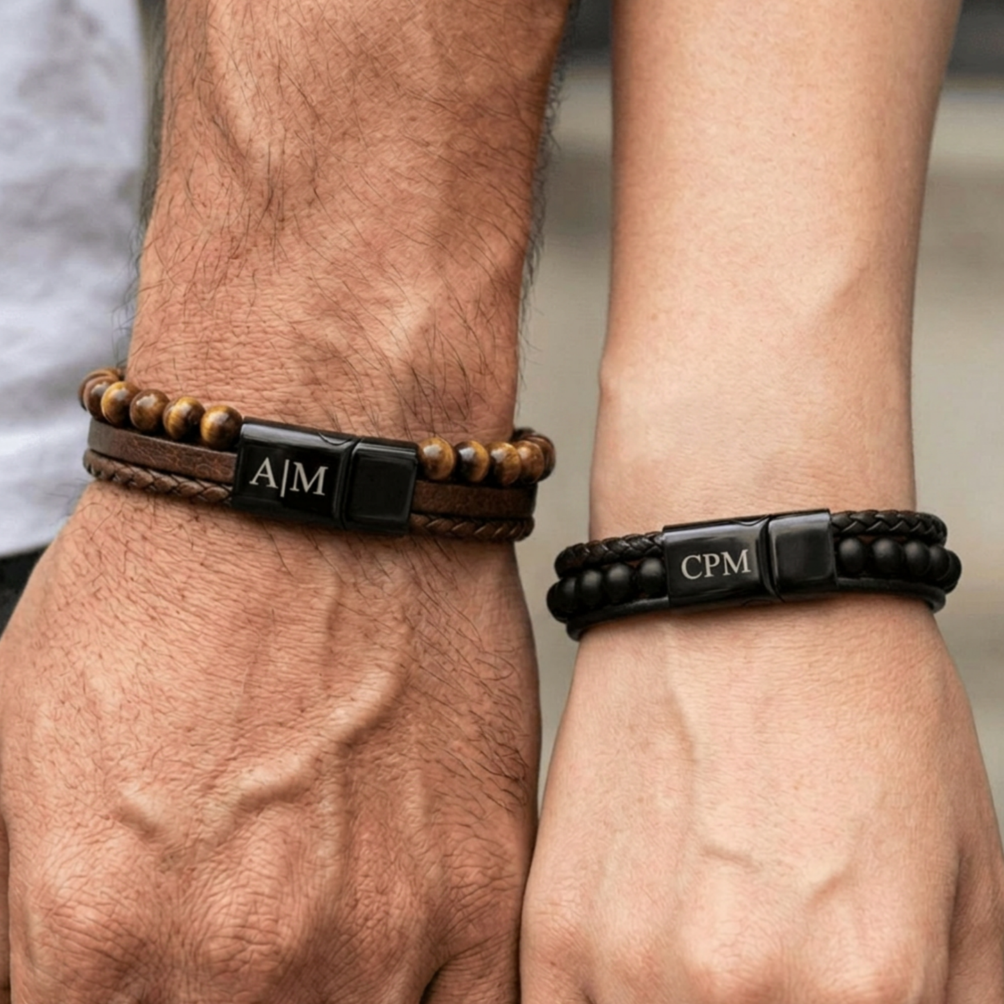 Personalized Three Strand Leather Bracelet With Cross- Engrave On The Magnetic Closure | Black Or Brown, Add Initials, Date, Or Coordinates