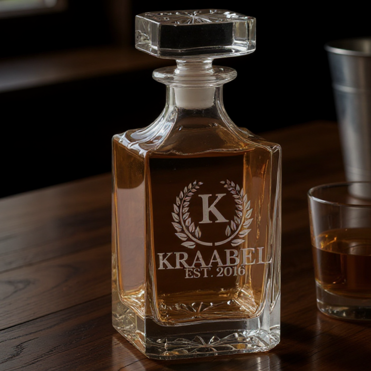 Personalized 750 ML Square Glass Decanter Set With Permanently Marked Design, Dishwasher Safe Barware, Design Your Own Whiskey Or Scotch Decanter