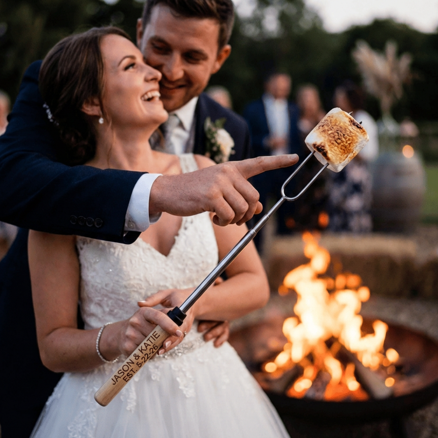 Personalized Wedding Roasting Sticks, Bonfire Wedding Favor, Custom Skewer, Reception Fire Pit Favor, Names Date Gift for Guests