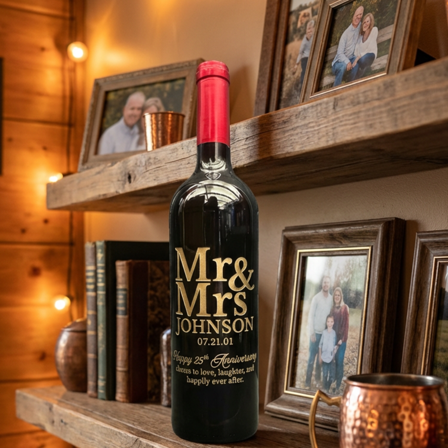 Personalized Sandblasted Wine Bottle Etching With Optional Two 15OZ Stemless Or Two 19OZ Stemmed Glasses For Anniversaries Weddings And Special Memories