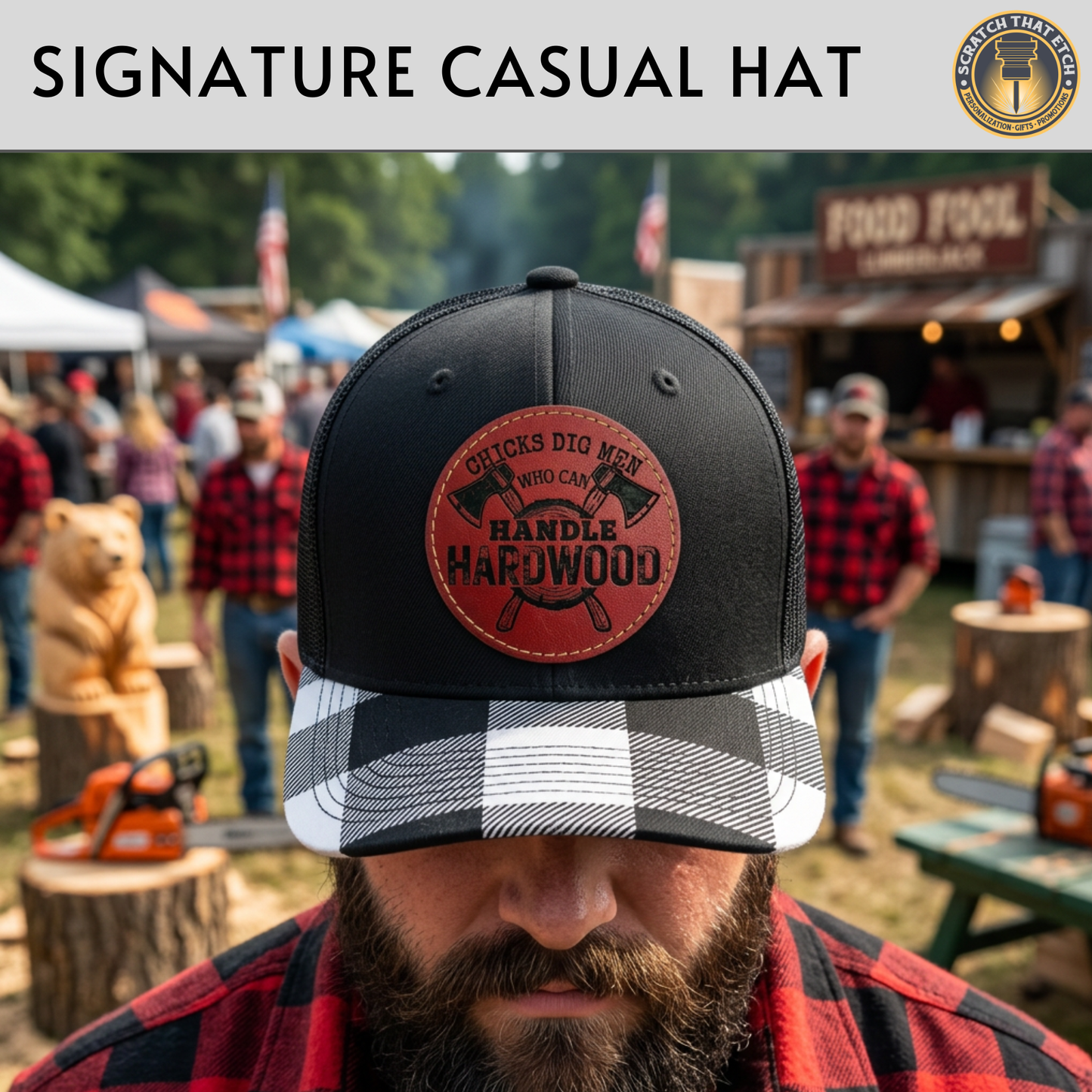 Personalized Lumberjack Festival Patch Hat, Custom Richardson 112 Trucker Hat, Lumberjack Days Gift, 4 Designs To Choose From