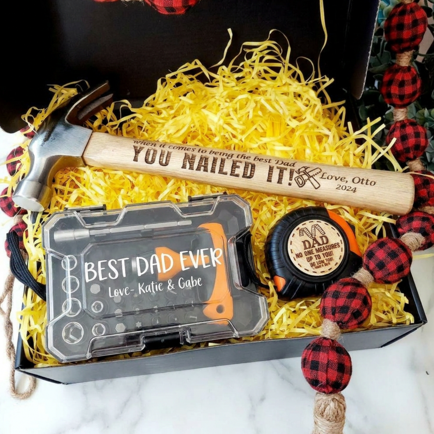 Personalized 3 pcs Tool Set for Dad, Custom Hammer Tape Measure & Screwdriver Gift for Grandpa, Father’s Day Birthday Gift Idea For Him