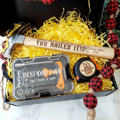 Personalized 3 pcs Tool Set for Dad, Custom Hammer Tape Measure & Screwdriver Gift for Grandpa, Father’s Day Birthday Gift Idea For Him