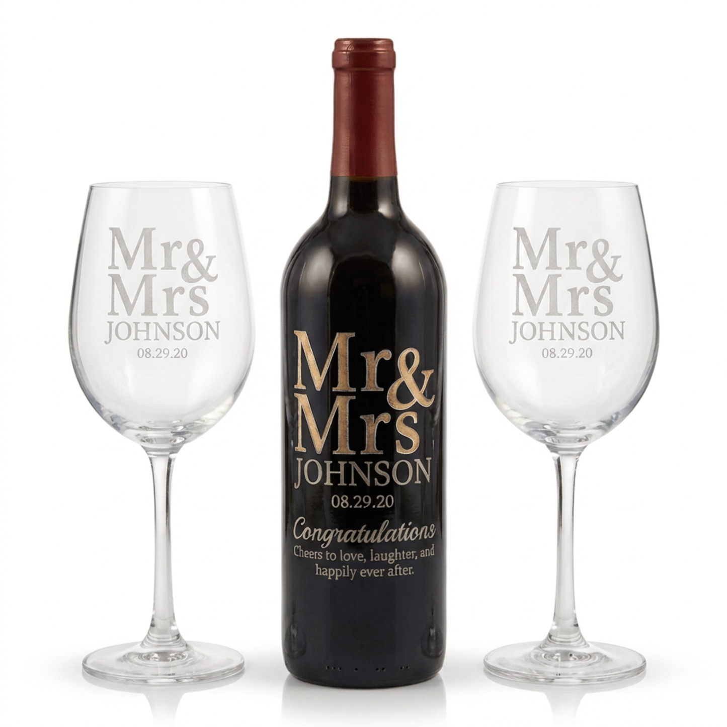 Personalized Sandblasted Wine Bottle Etching With Optional Two 15OZ Stemless Or Two 19OZ Stemmed Glasses For Anniversaries Weddings And Special Memories