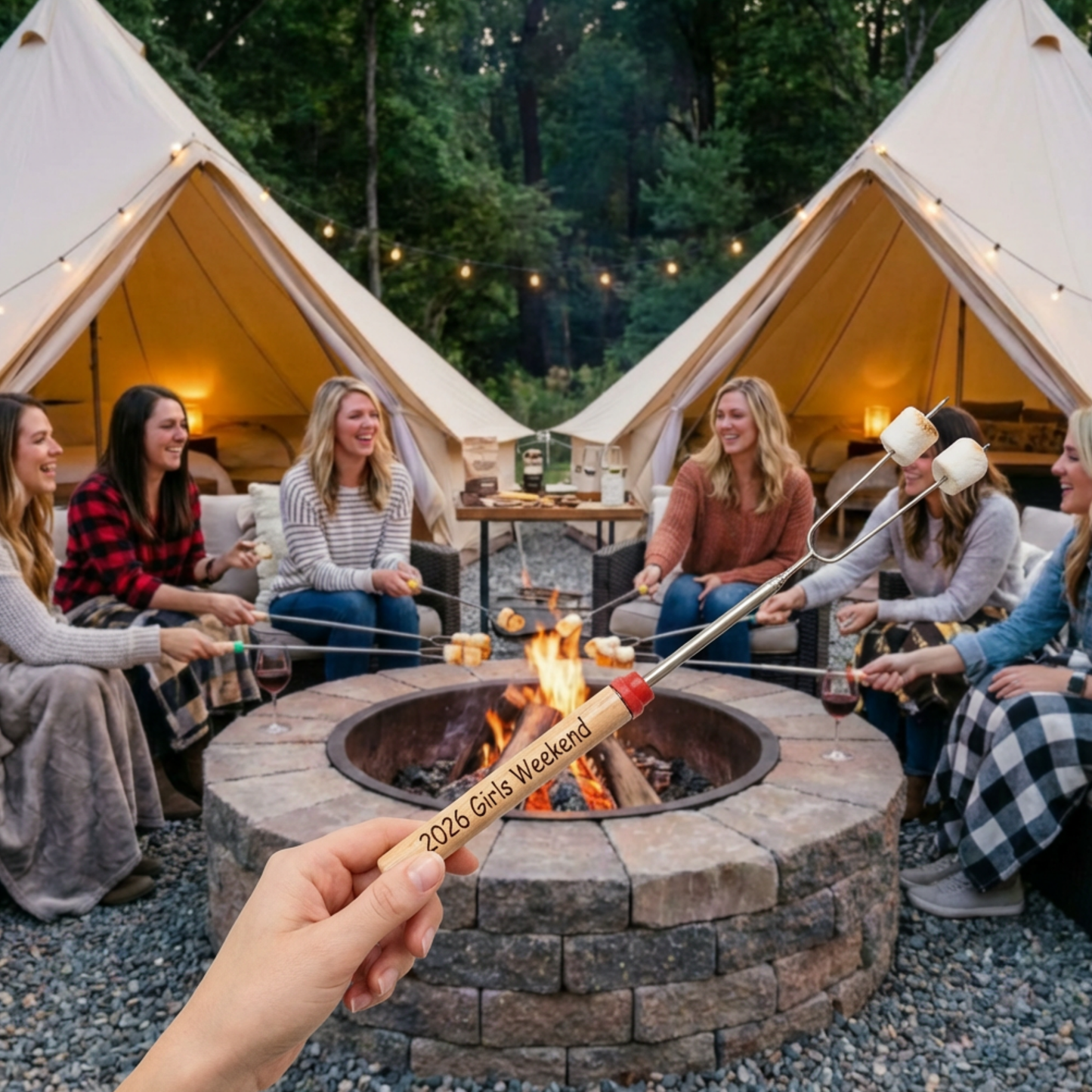 Personalized Girls Weekend Roasting Sticks, Bachelorette Bonfire Skewer, Glamping Campfire Gift, Bridesmaid Party Favor, S’mores Stick