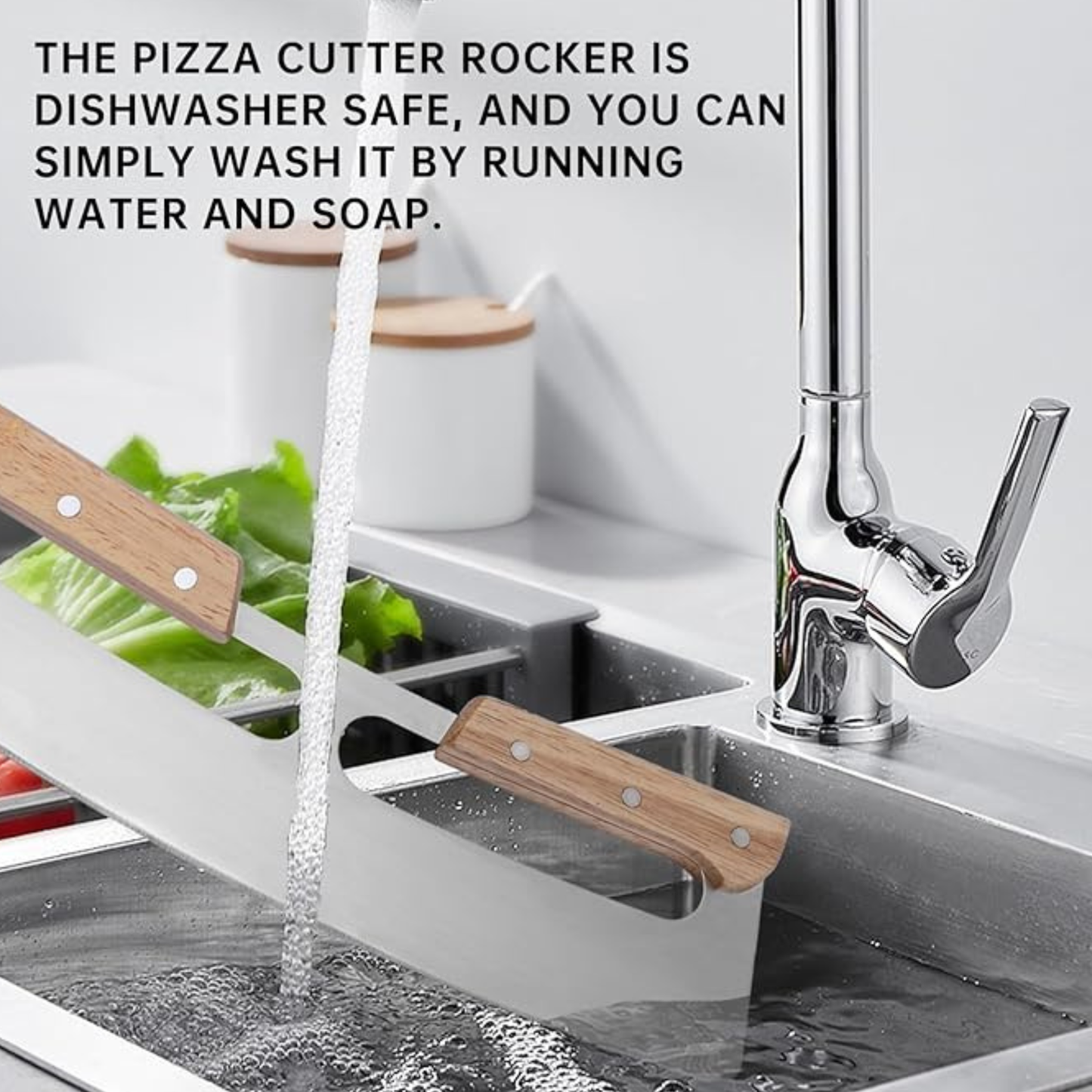 Personalized Rocking Pizza Cutter With Wood Handles And Protective PP Cover For Effortless Slicing And Safe Storage