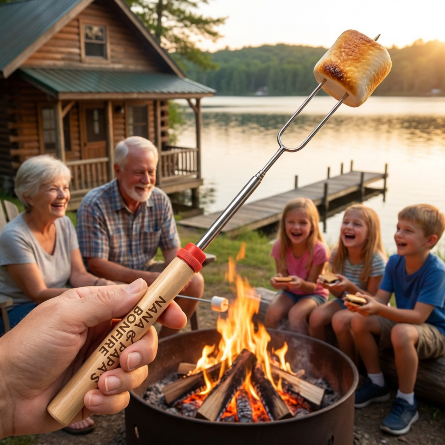 Personalized Lake Life Roasting Sticks, Cabin Bonfire Skewer, Lake House Campfire Gift, Grandparent & Family Smores Stick Weekend Fun