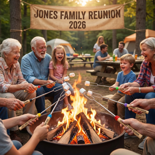 Personalized Family Reunion Roasting Sticks, Teen Backyard Bonfire Fun, Family Camping Trip S’mores Skewers, Custom Campfire Gift For Groups