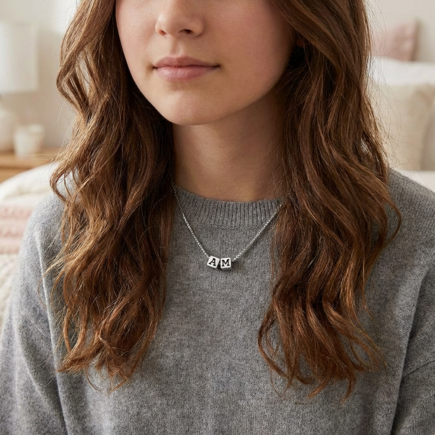 Personalized Cube Necklace with Initials for Moms with Kids Initials, Couples with Heart Emoji, BFF's,  For Ladies Young & Young at Heart