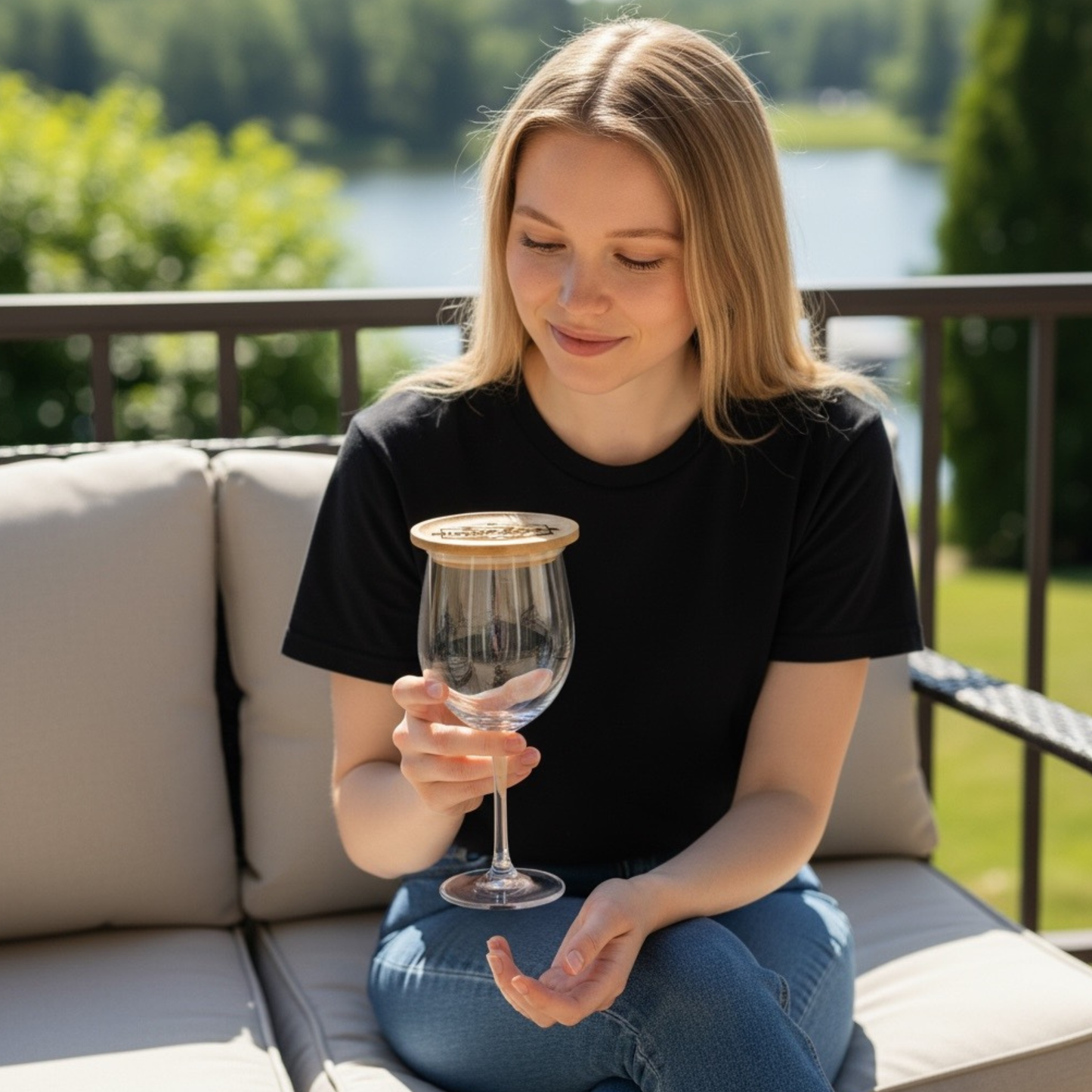Personalized Bamboo Wineglass Covers Keep Bugs Out For Outdoor Entertaining Bonfires & Lake Life
