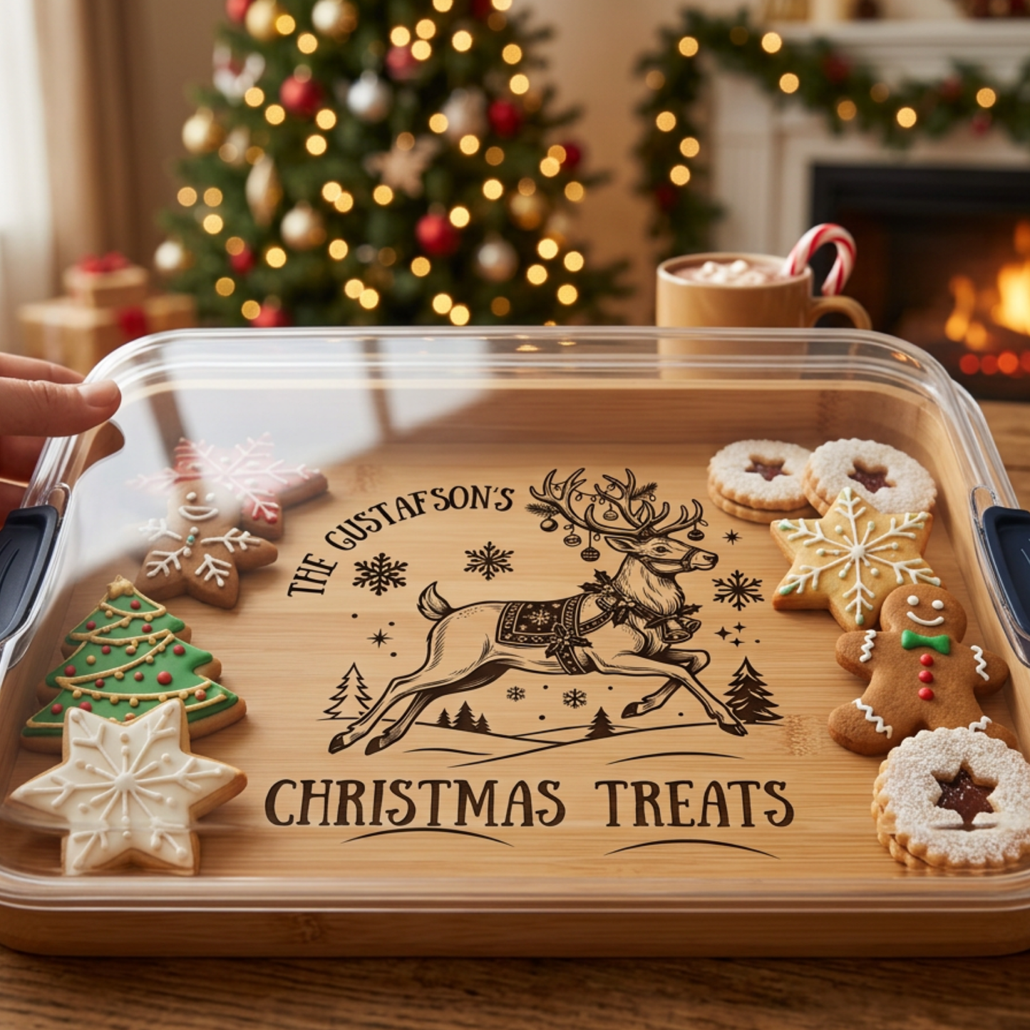 Personalized Christmas Ribbon Tree |  Build-a-Board Cutting Board with Compartments and Clear Locking Lid for Charcuterie, Snacks