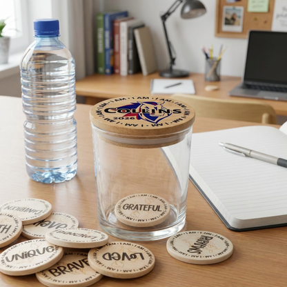 Personalized Affirmation Jar and Token Set for Classroom SEL Learning with Custom Lid | Teacher Social Emotional Learning Daily Encouragement | Choose Flower Color or Custom Design | Student Confidence Building Tokens