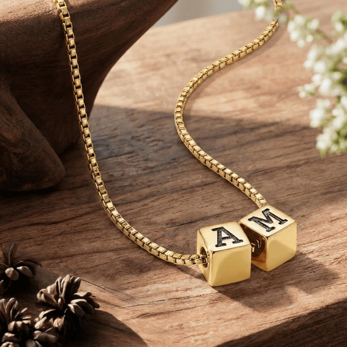 Personalized Cube Necklace with Initials for Moms with Kids Initials, Couples with Heart Emoji, BFF's,  For Ladies Young & Young at Heart