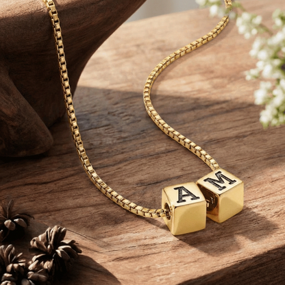 Personalized Cube Necklace with Initials for Moms with Kids Initials, Couples with Heart Emoji, BFF's,  For Ladies Young & Young at Heart