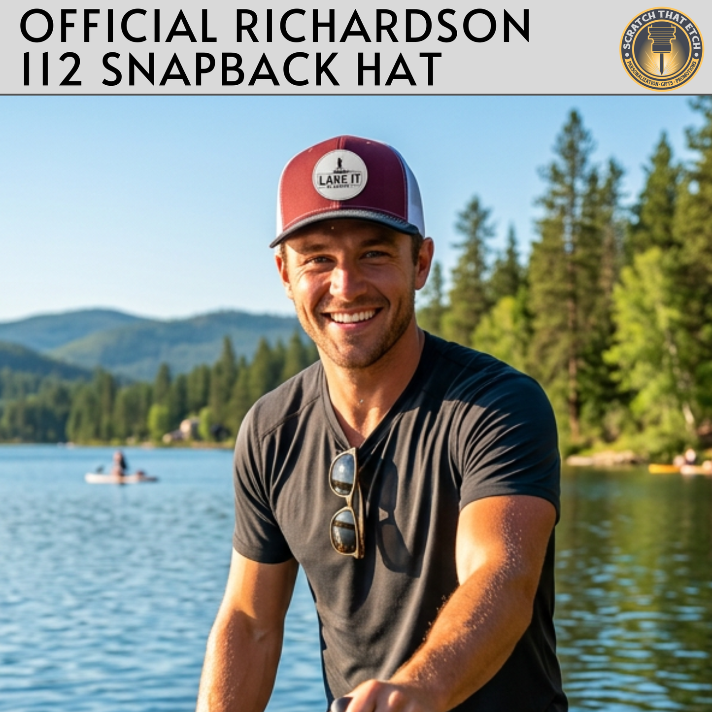 Personalized Lake Life Paddleboard Patch Hats Design, Richardson 112 Trucker Hat, Custom Logo Snapbacks, Beanies, Relaxed/ Casual Hat Choice