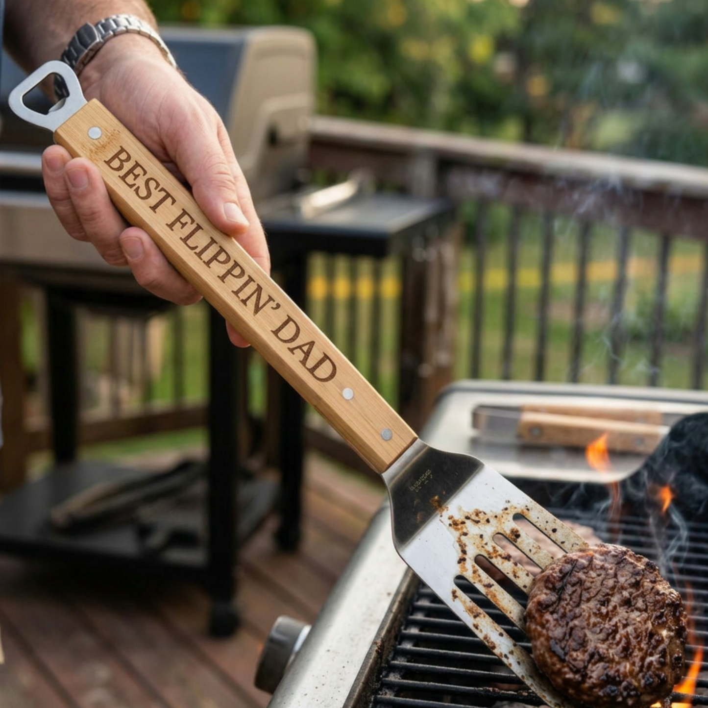 Personalized BBQ Spatula With Bottle Opener- Add Name Or Title, Grilling Tool For Backyard Barbecue or Camping For Dads Chefs & Grill Lovers