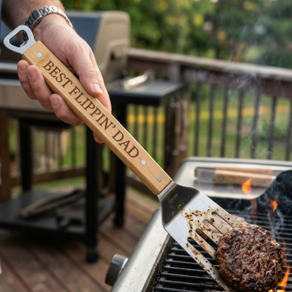 Personalized BBQ Spatula With Bottle Opener- Add Name Or Title, Grilling Tool For Backyard Barbecue or Camping For Dads Chefs & Grill Lovers