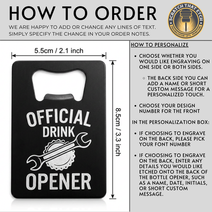 Personalized Slim Bottle Opener, Custom Stainless Steel Card Opener, Dad Gift, Beer Lover Gift, Home Bar Tool, Groomsmen Gift, EDC Opener
