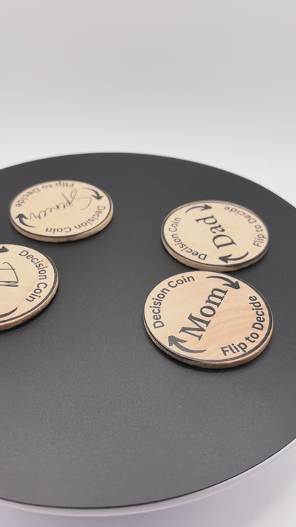 Personalized Wooden Decision Flip Coin Token For Parents And Kids, Fun Family Choice Maker, Double Sided Pocket Keepsake