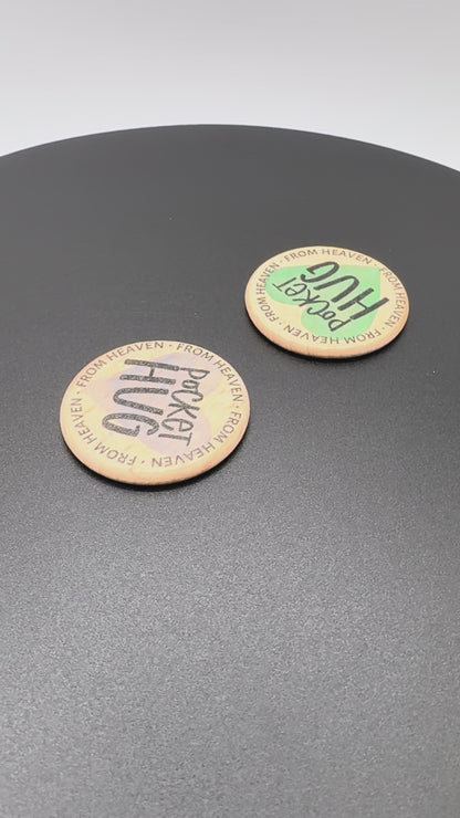 Personalized Pocket Hug From Heaven Wooden Sympathy Bereavement Coin Token Keepsake With Heart Color Choice