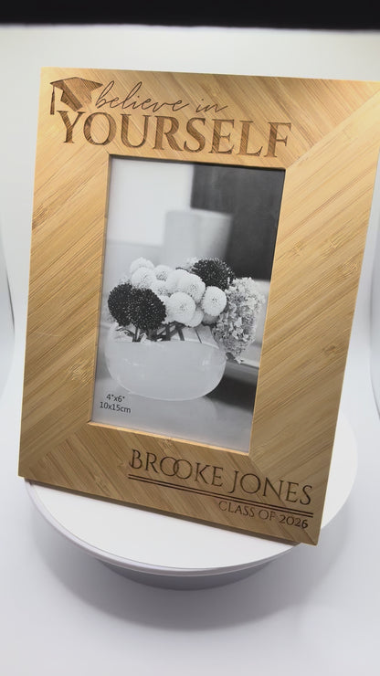 Personalized Graduation Picture Frame, Keepsake for High School or College Grads, Custom Name and Year "Believe In Yourself"