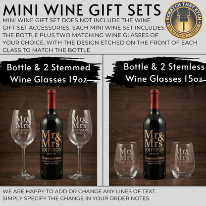 Luxury Personalized Wine Gift Set Custom Sandblasted Wine Bottle with Gold Inlay, Etched Glasses & Wine Accessories- Wedding, Anniversary, Special Memories Keepsake