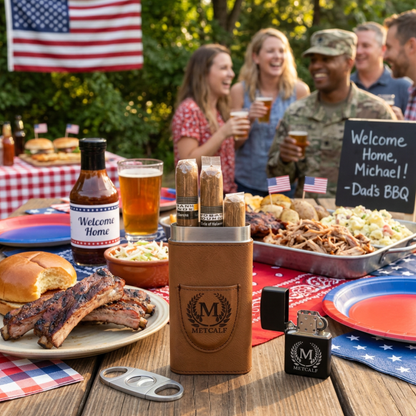 Personalized Cigar Case and Lighter Set for Military Welcome Home, Gift for Son, Holds 3 Cigars, Deployment Homecoming Gift